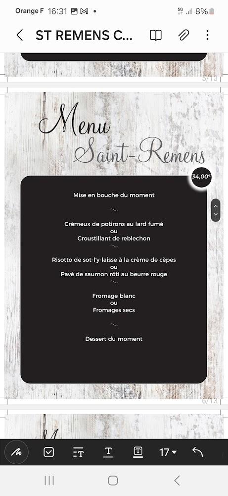Restaurant Le Saint Rémens pere et fils - Menu Image 2