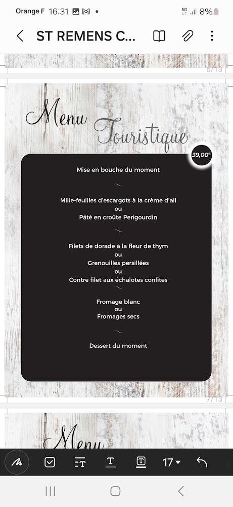 Restaurant Le Saint Rémens pere et fils - Menu Image 4